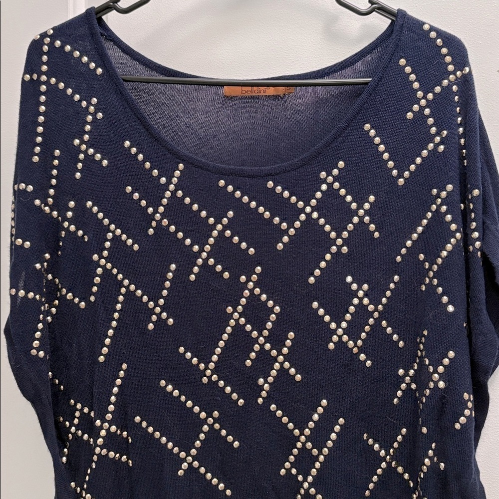 Belldini Navy Embellished Shirt Oversized Size Small - Picture 4 of 9